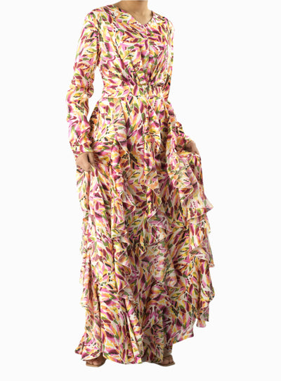 Aaliya abstract art Ruffle modest maxi dress