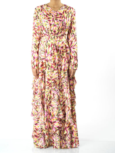 Aaliya abstract art Ruffle modest maxi dress