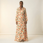 Amina print wrapped satin modest dress Kabayare