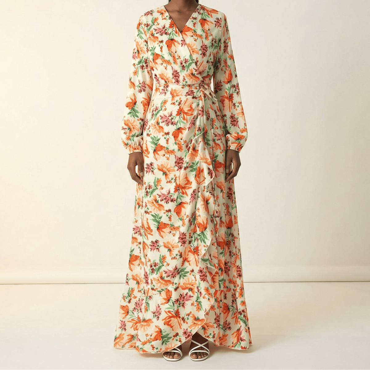 Amina print wrapped satin modest dress Kabayare