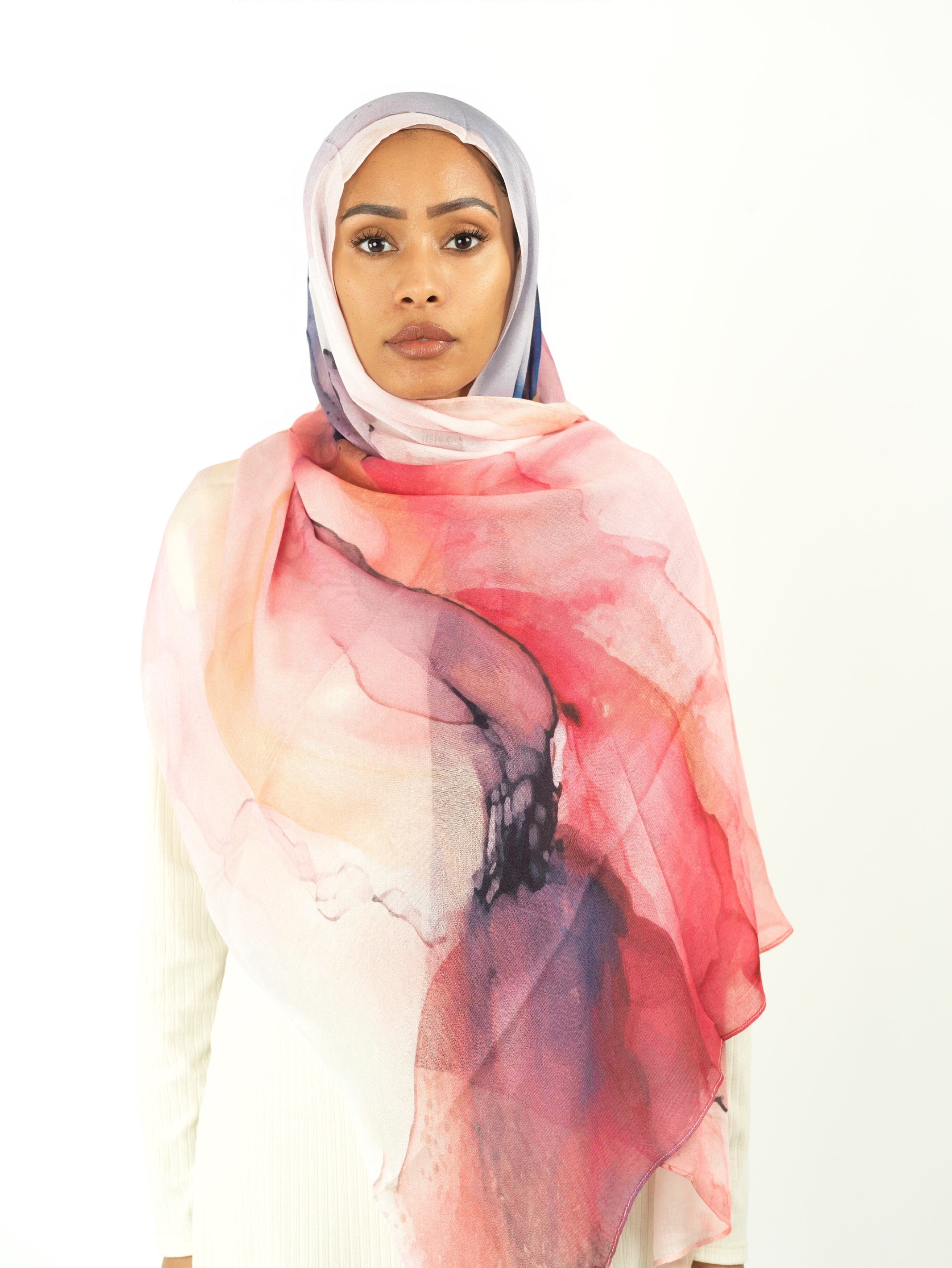 Angelina pink model print hijab Kabayare