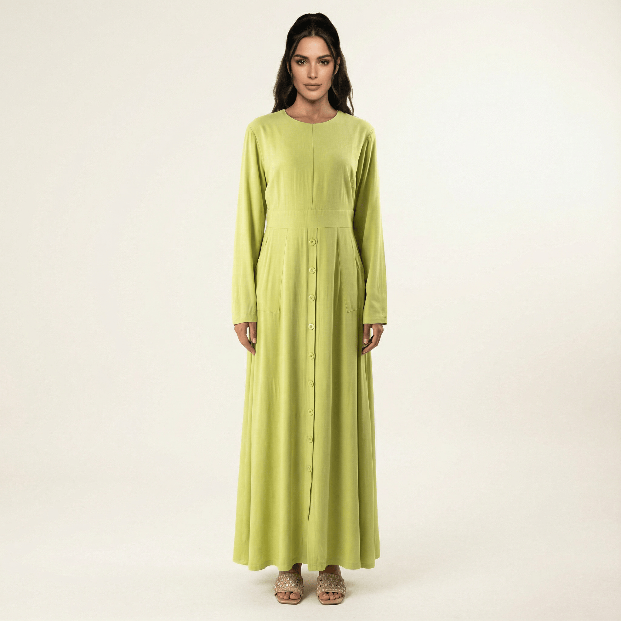 Apple green Manal button down Modal dress Kabayare