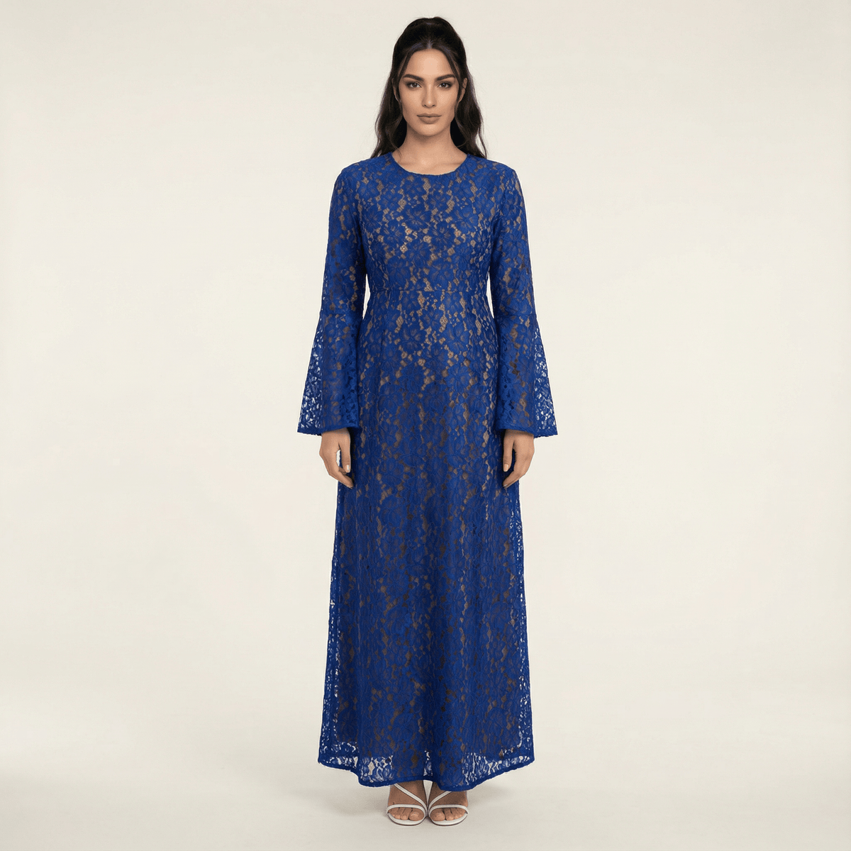 chinese dress ladies Sapphire Blue Lace Bell Sleeve Dress main image 1