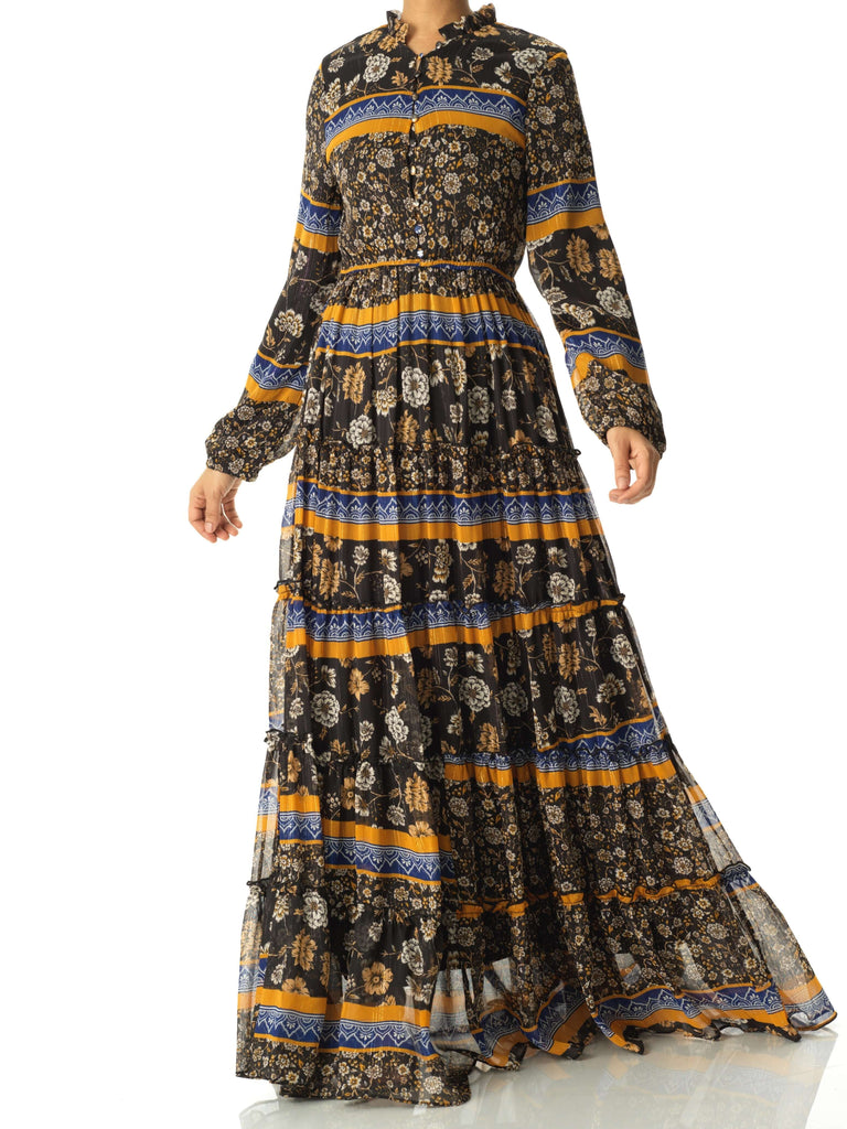 Black and Yellow bohemian maxi dress Kabayare