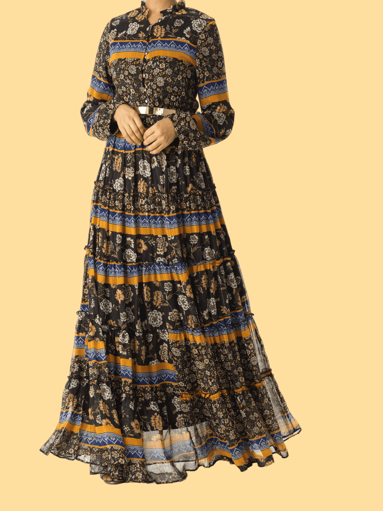 Black and Yellow bohemian maxi dress Kabayare