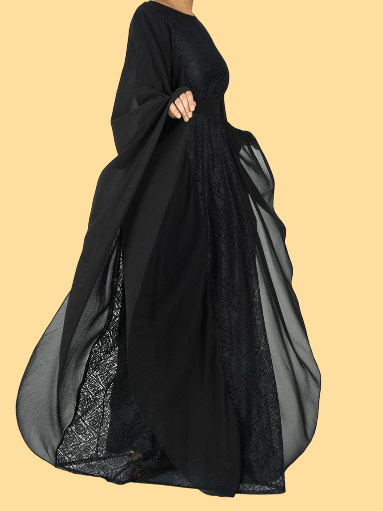 black butterfly Chiffon abaya dress Kabayare