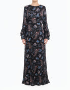 Black Floral Verona Bell Sleeve Modest Maxi Dress Kabayare