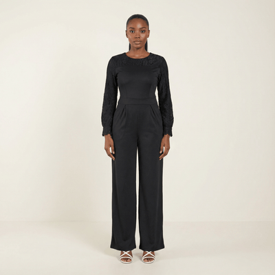 Black Lace Detailed Modest Dress Jumpsuit