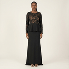 Black lace-top peplum modest dress Kabayare