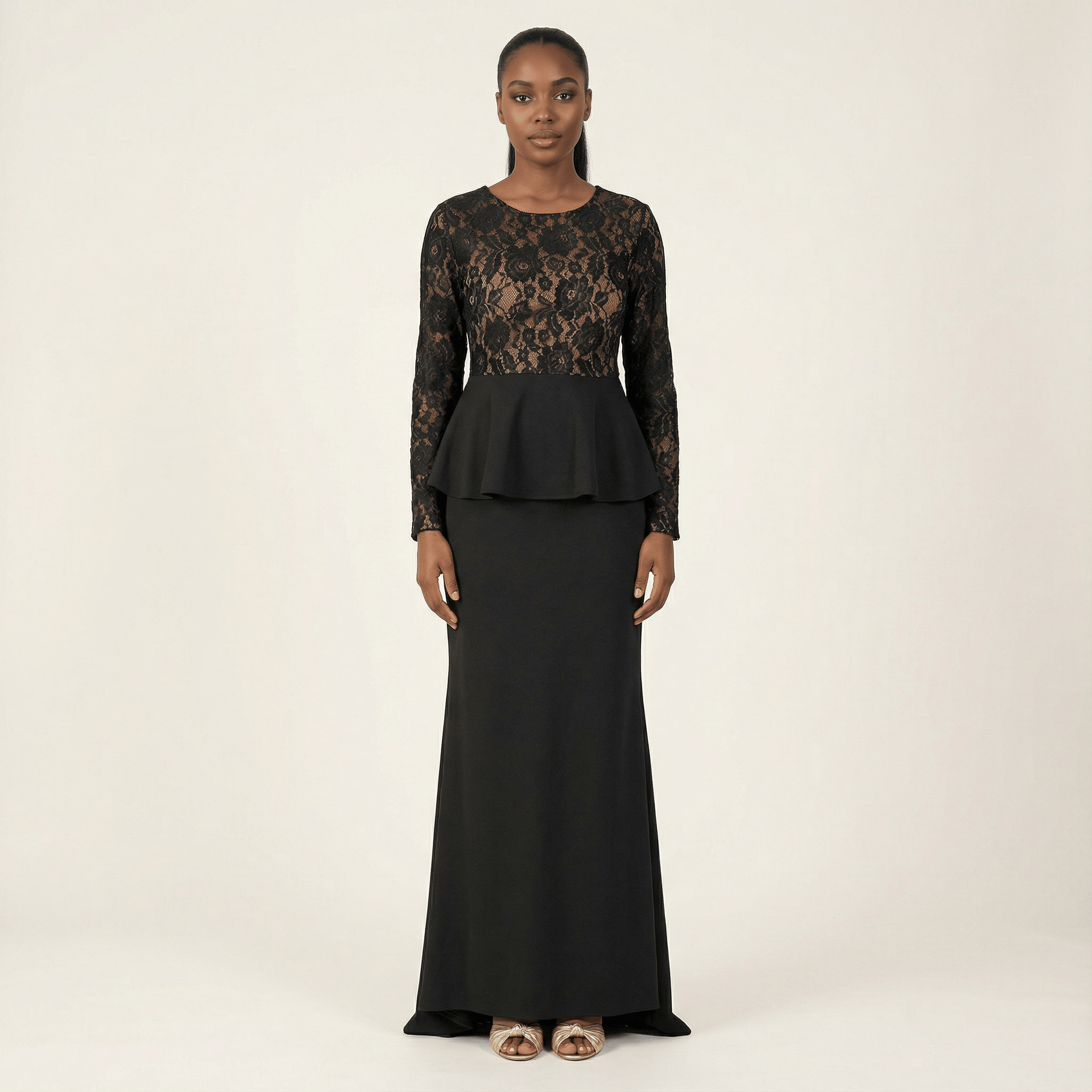 Black lace-top peplum modest dress | Top | Kabayare
