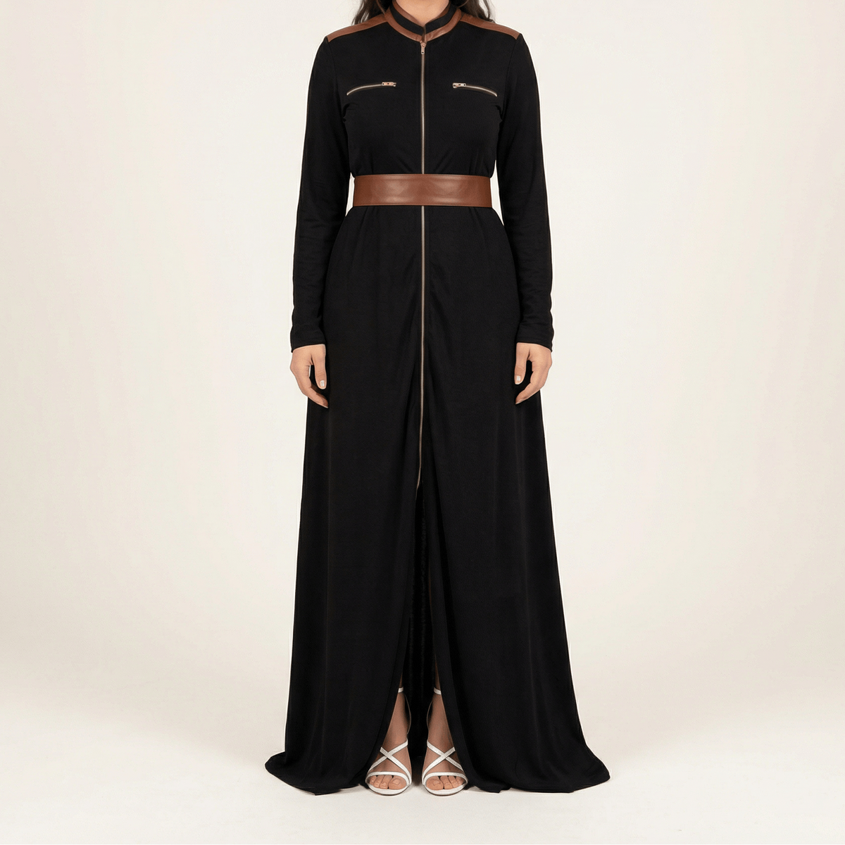 Black Nadia leather detail maxi dress Kabayare