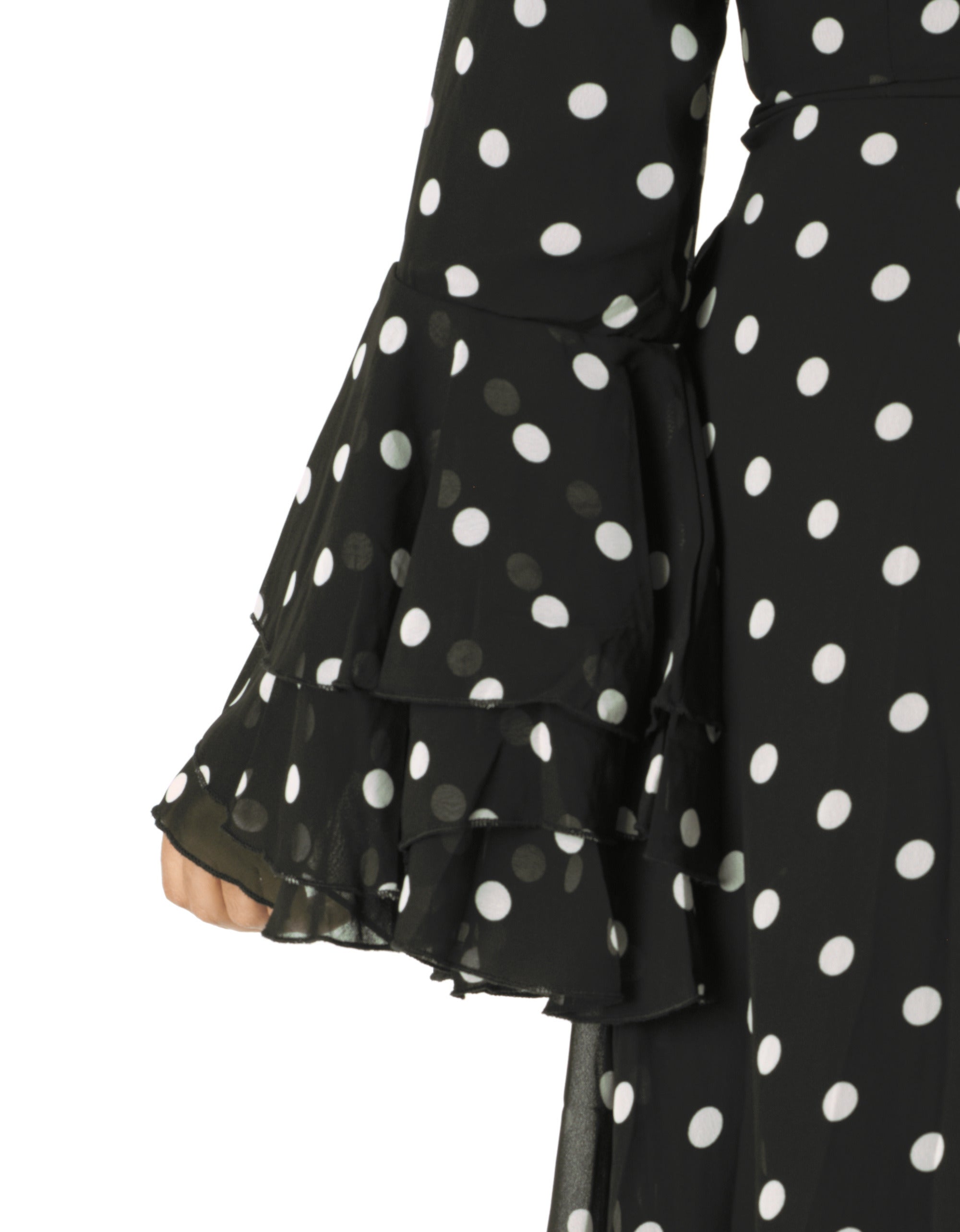 Black Polka Dot Verona Bell Sleeve Modest Maxi Dress: sleeve detail