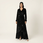 Black wrapped velvet modest maxi dress Kabayare