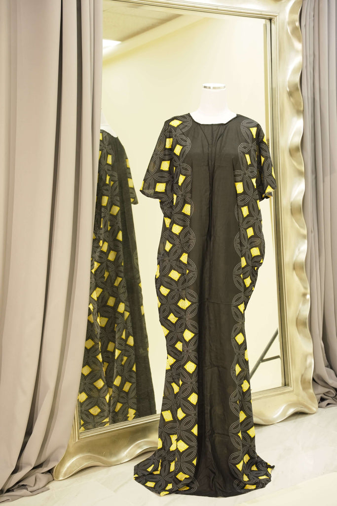 Black-yellow  Marwa print bati dress Kabayare