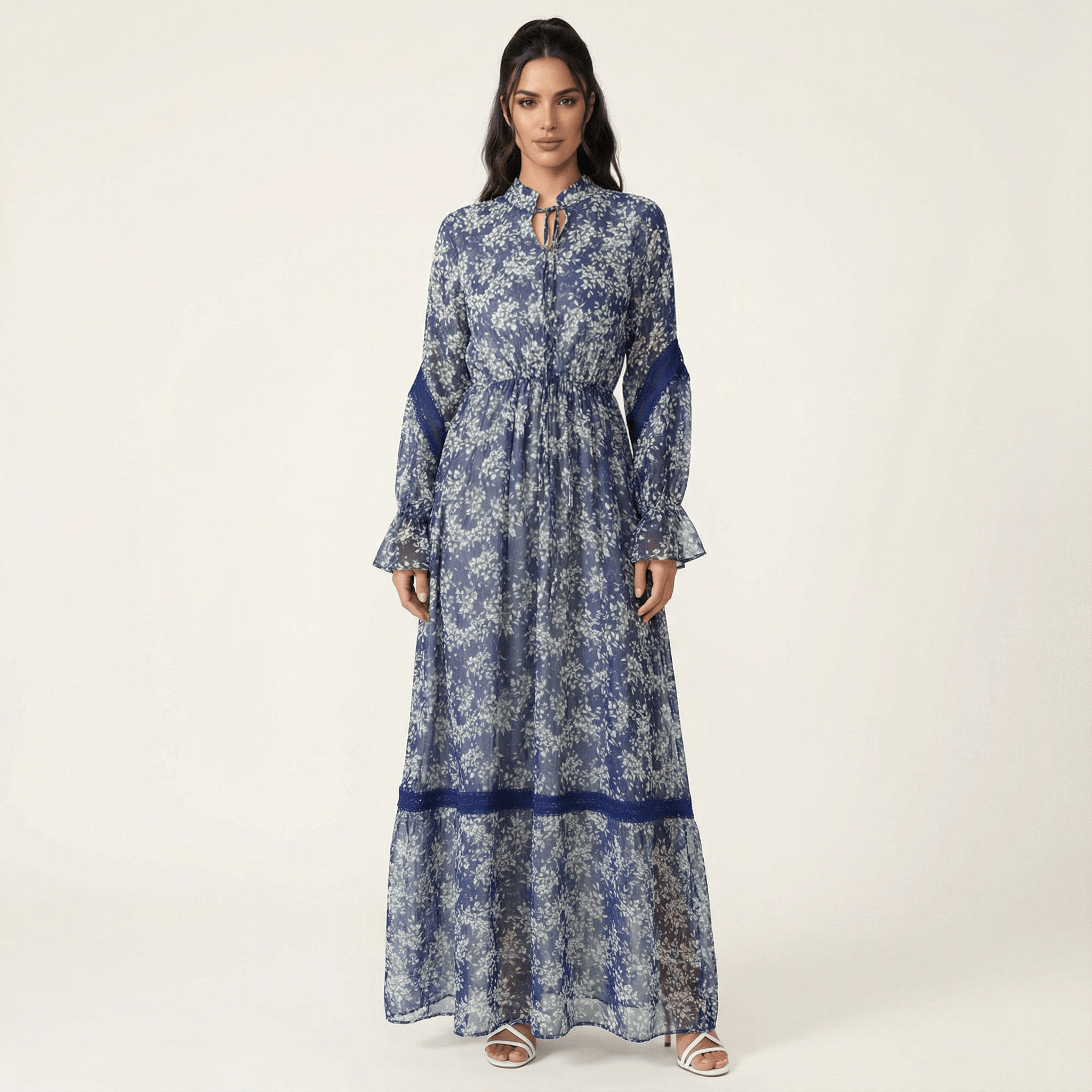 Blue Juliet print long sleeve maxi dress Kabayare