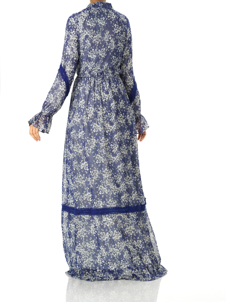 Blue Juliet print long sleeve maxi dress Kabayare