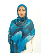 Blue wave art modal print hijab Kabayare