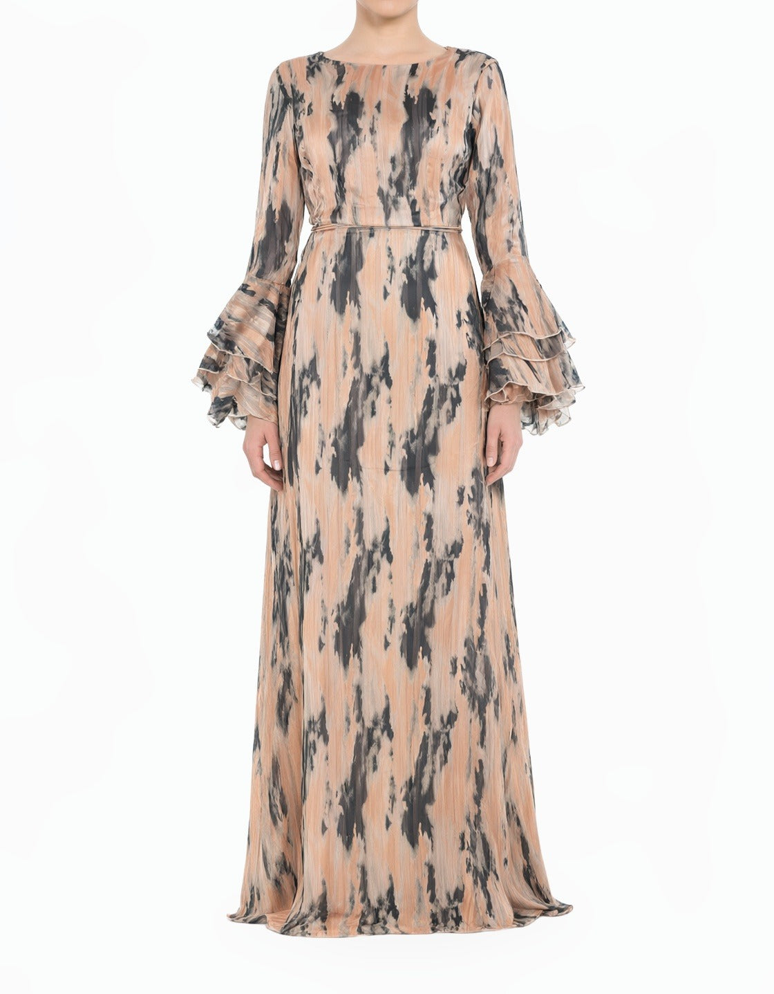 Blush Brushstroke Verona Bell Sleeve Modest Maxi Dress Kabayare