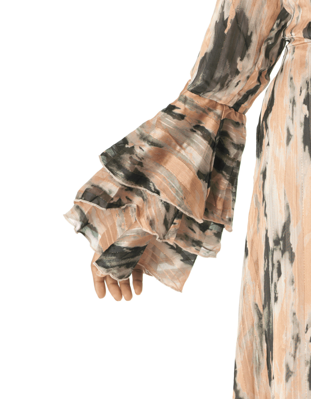 Blush Brushstroke Verona Bell Sleeve Modest Maxi Dress: cuff detail