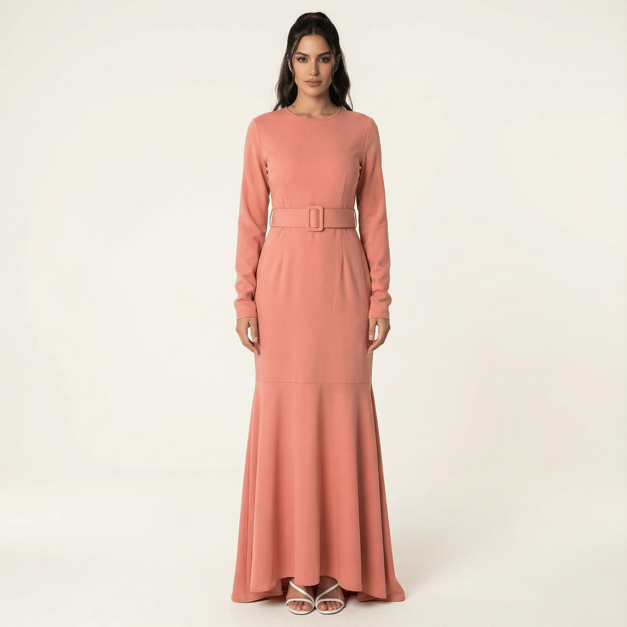 Blush classic silhouette modest dress Kabayare