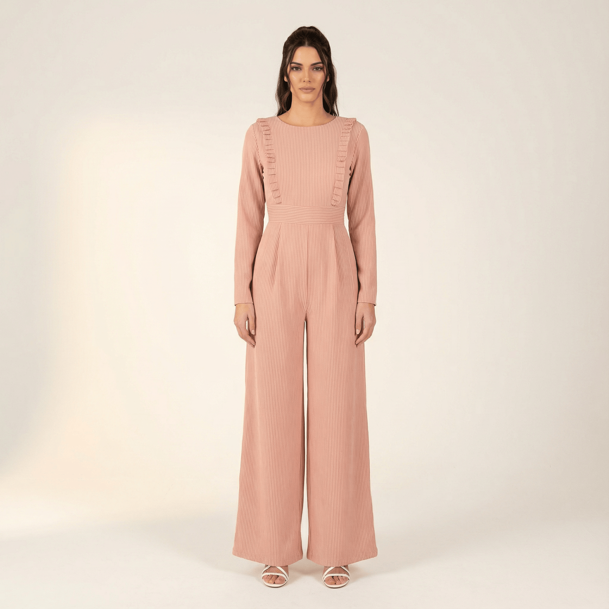 Blush stripes RUFFLES MODEST JUMPSUIT Kabayare