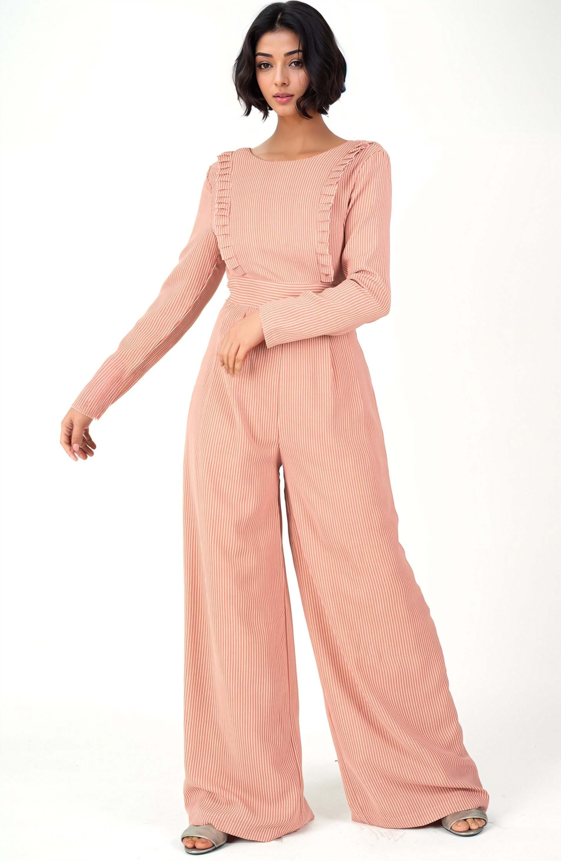 Blush stripes RUFFLES MODEST JUMPSUIT Kabayare
