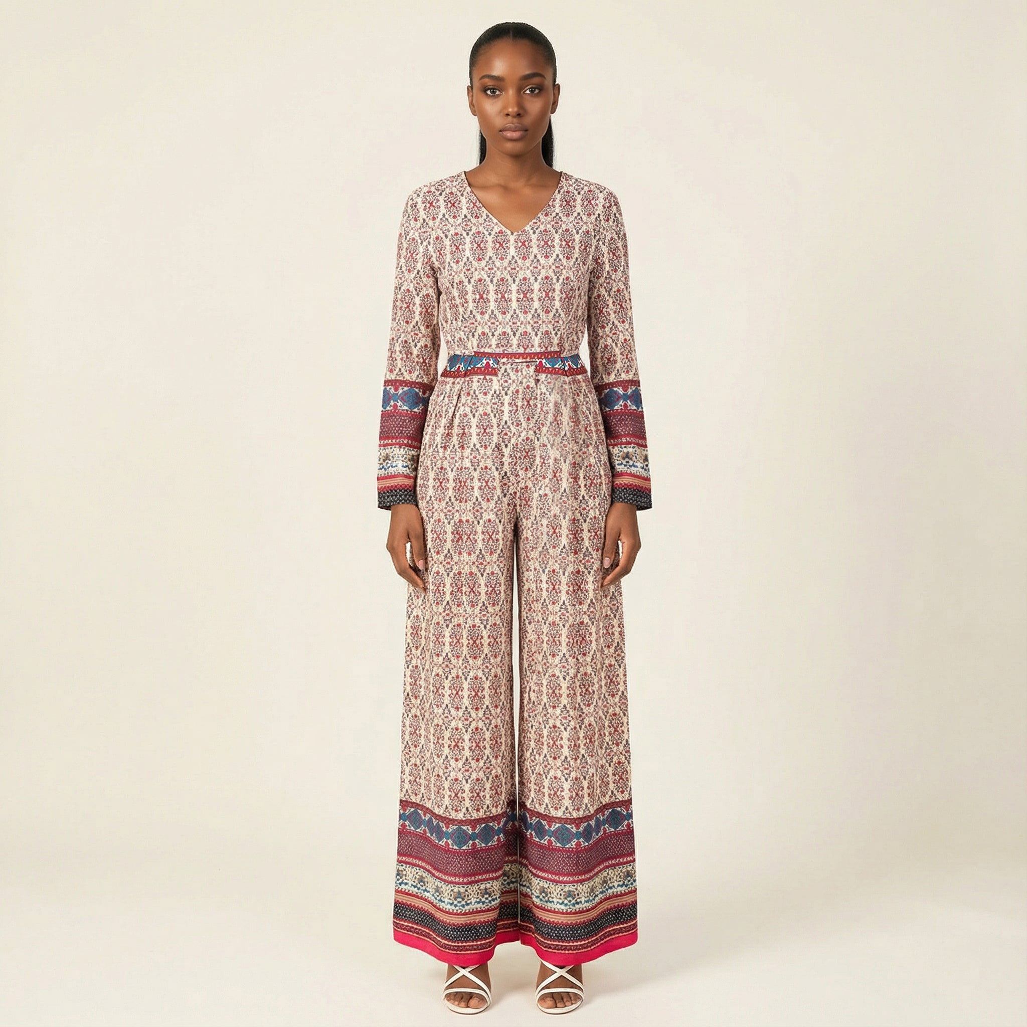 Bohemian Print long sleeve playsuit Maxi Kabayare