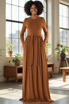 Brown Cotton Candy Jersey Maxi  Dress Kabayare