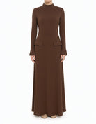 Brown Savile mock neck modest maxi dress Kabayare