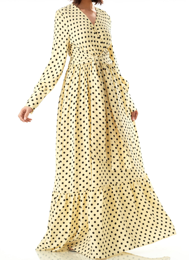 Buttercream Polka dot Long sleeve Maxi dress Kabayare