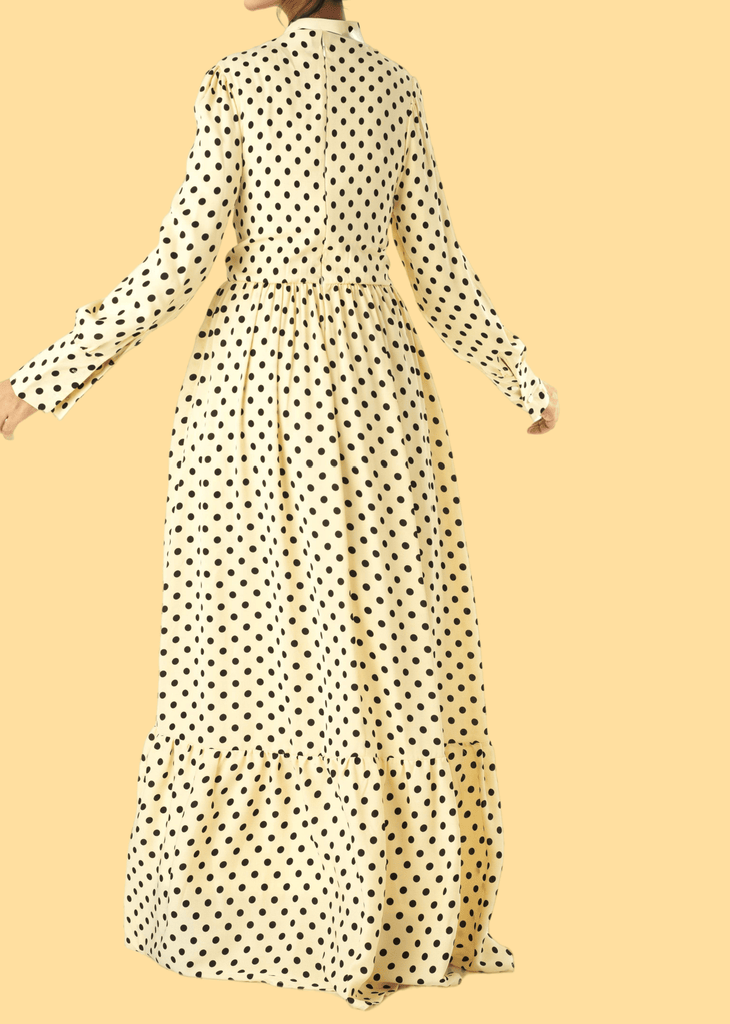 Buttercream Polka dot Long sleeve Maxi modest dress Kabayare