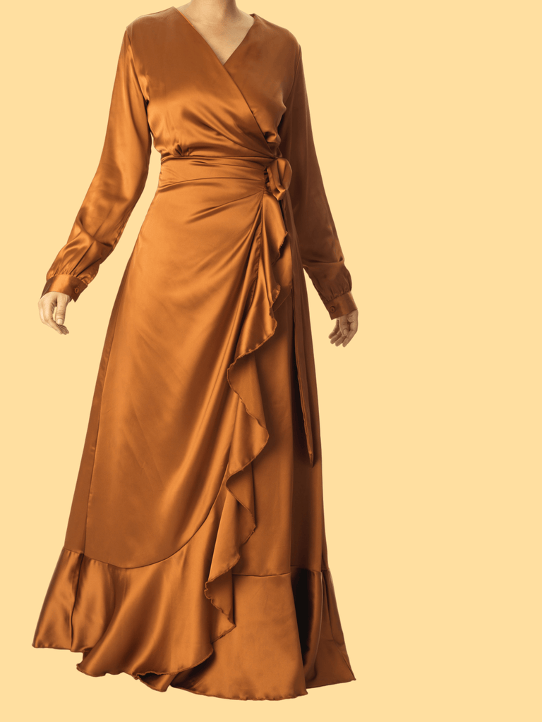 Caramel Wrapped Up In satin dress Kabayare