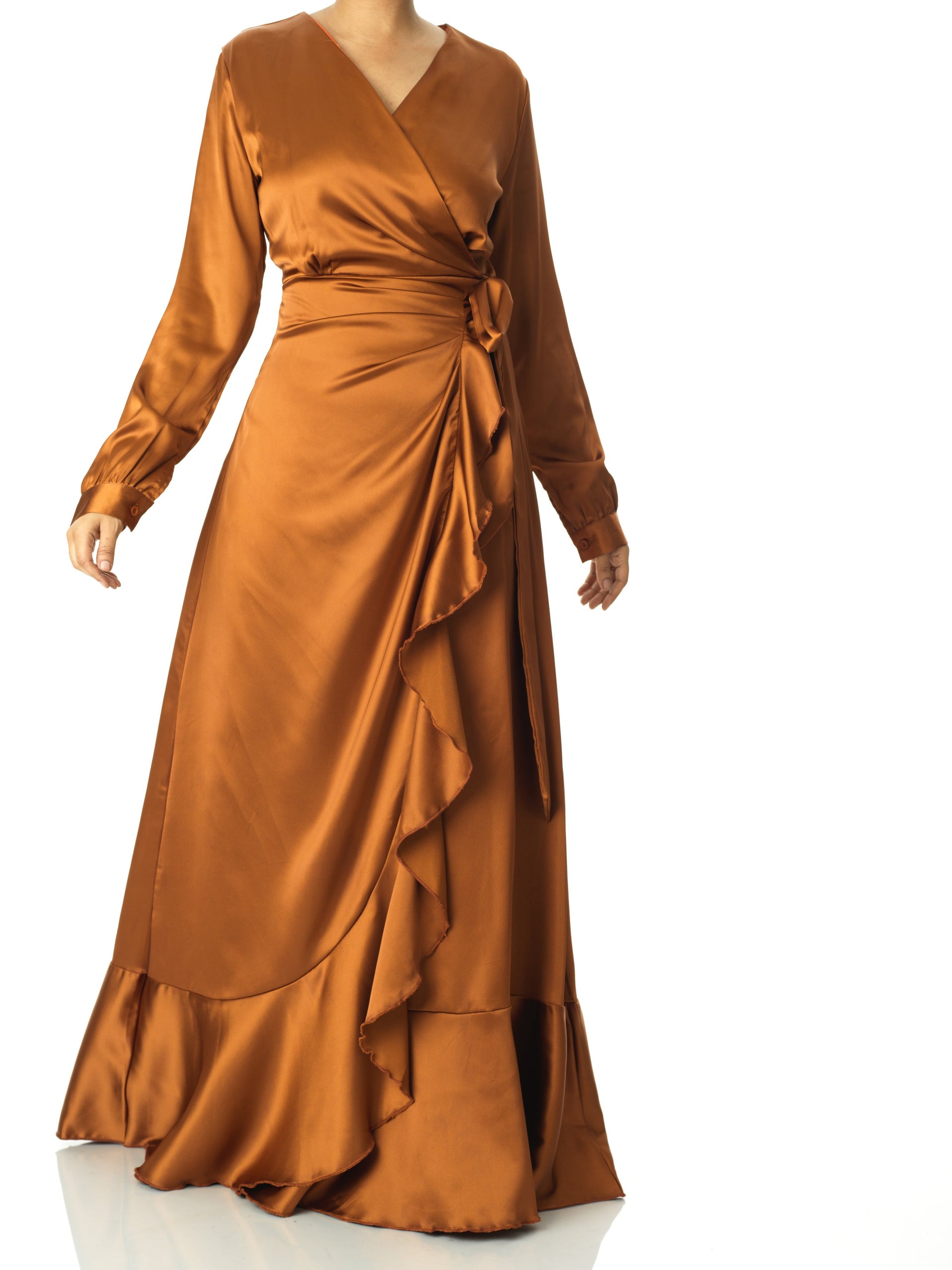 Caramel Wrapped Up In satin dress | Dress