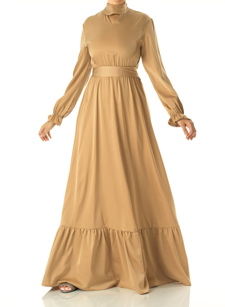 champagne Satin dreamy romance modest maxi dress Kabayare