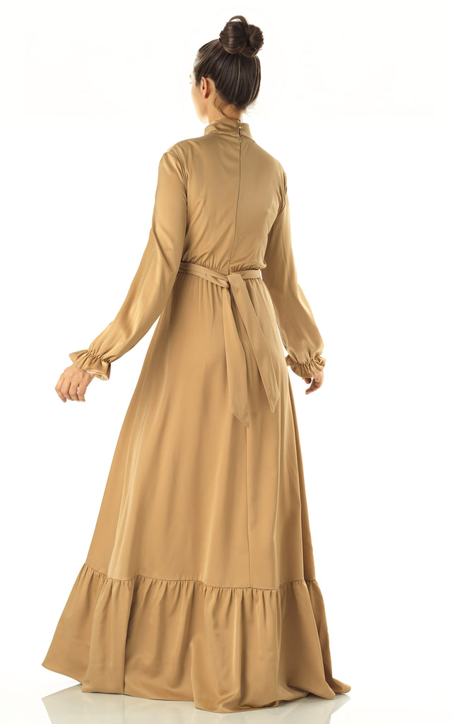 champagne Satin dreamy romance modest maxi dress Kabayare