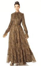Cheetah fever ruffle long sleeve maxi dress Kabayare