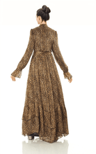 Cheetah fever ruffle long sleeve maxi dress Kabayare