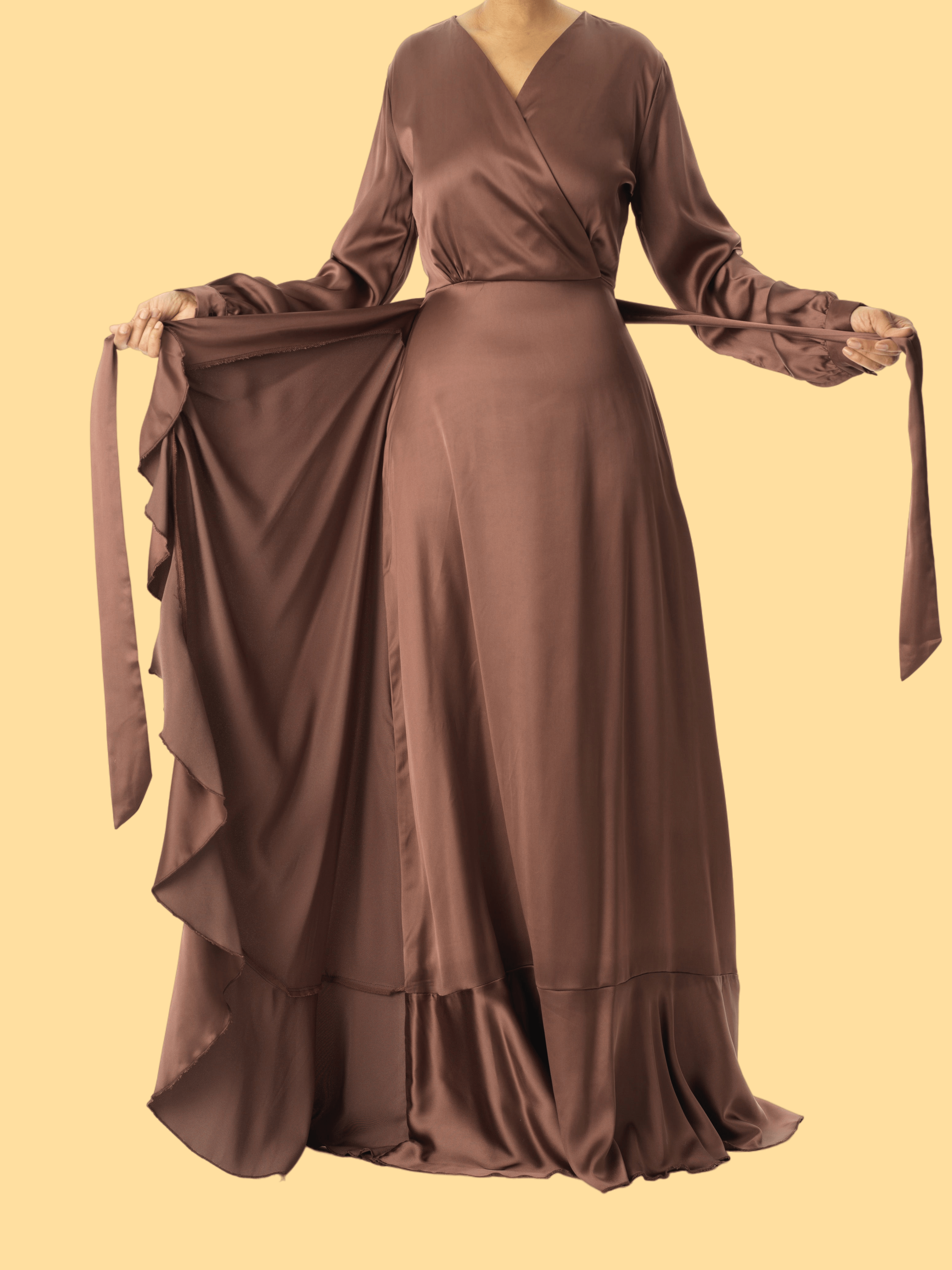 chestnut mauve  modest Wrapped Up In satin dress Kabayare