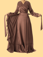 chestnut mauve  modest Wrapped Up In satin dress Kabayare