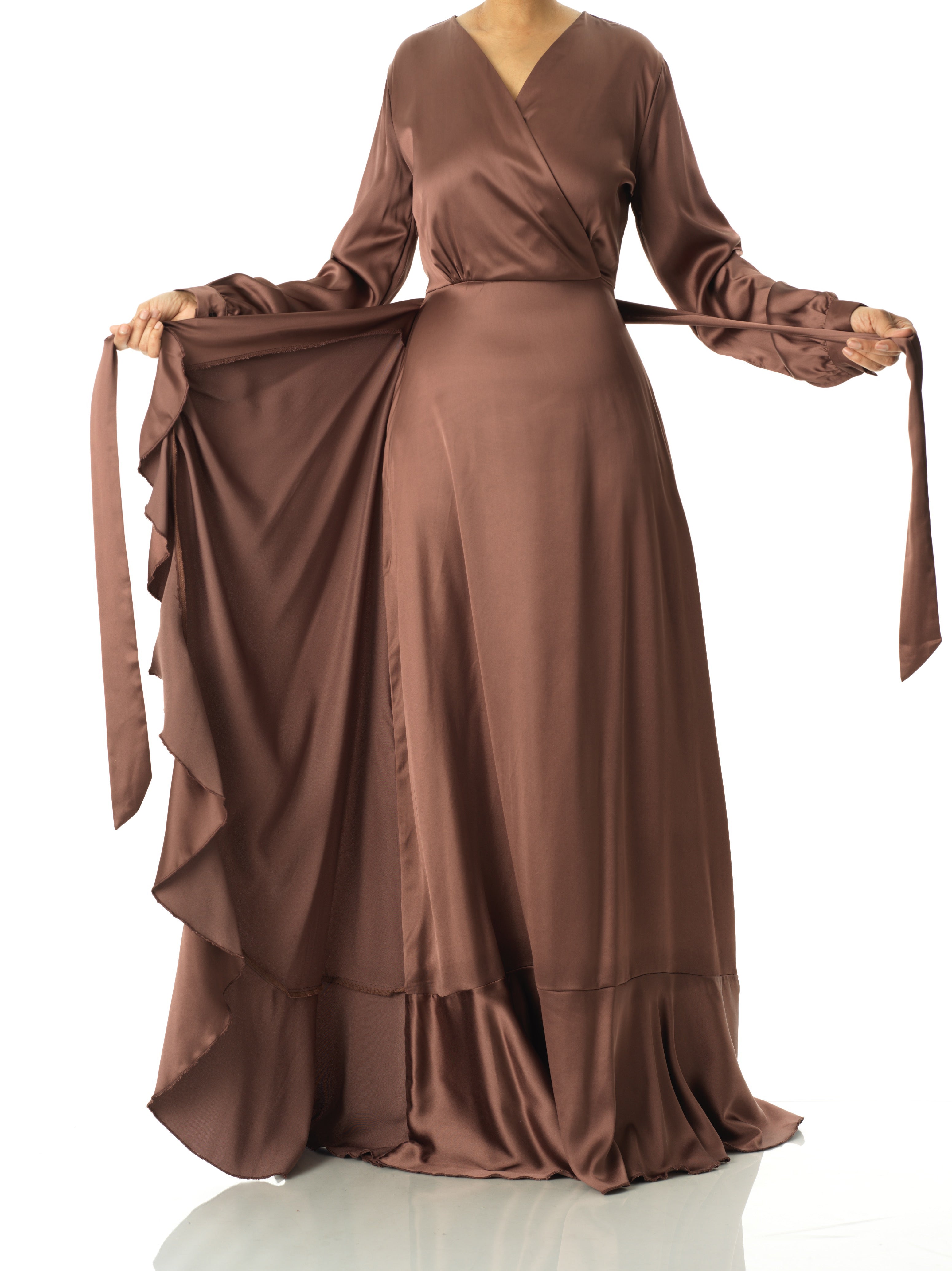 chestnut mauve  Wrapped Up In satin dress Kabayare