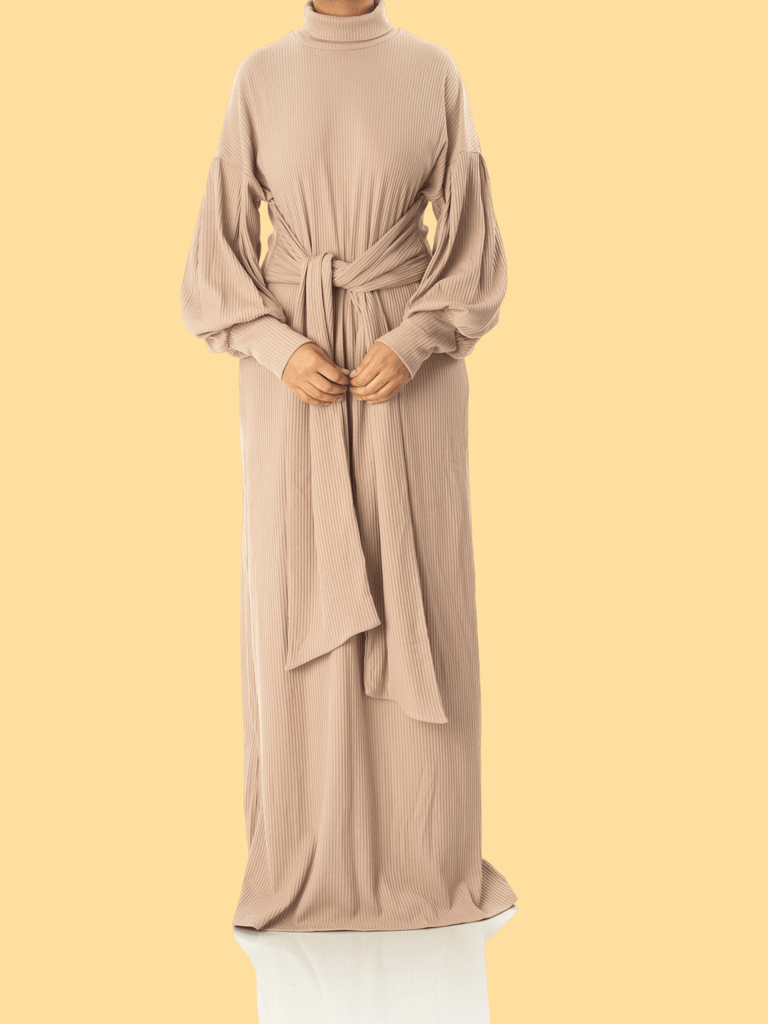 Chia Ribbed-Knit Turtleneck Sweater Modest Dress Kabayare