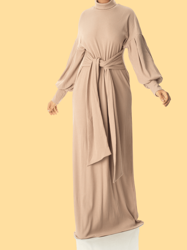 Chia Ribbed-Knit Turtleneck Sweater Modest Dress Kabayare