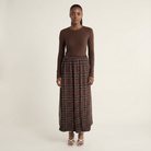 Chocolate Waffle Plaid chiffon Maxi Skirt Kabayare