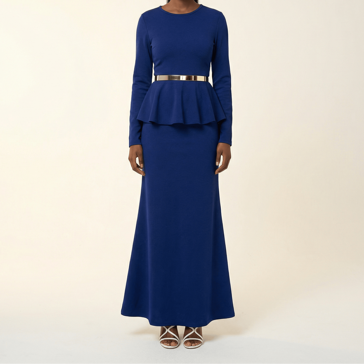 Classic Long Sleeve Peplum Maxi Dress Kabayare