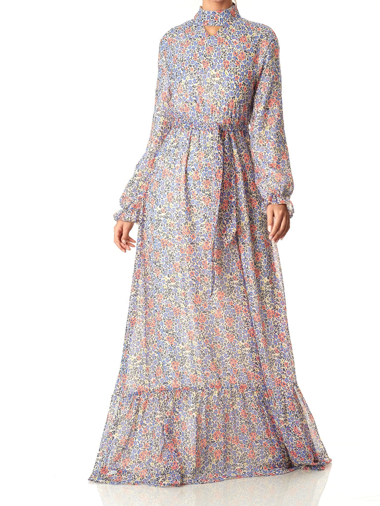 Coral orchid florals Maxi dress Kabayare