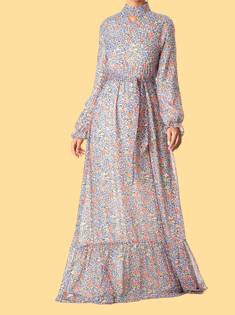 Coral orchid florals Maxi dress Kabayare