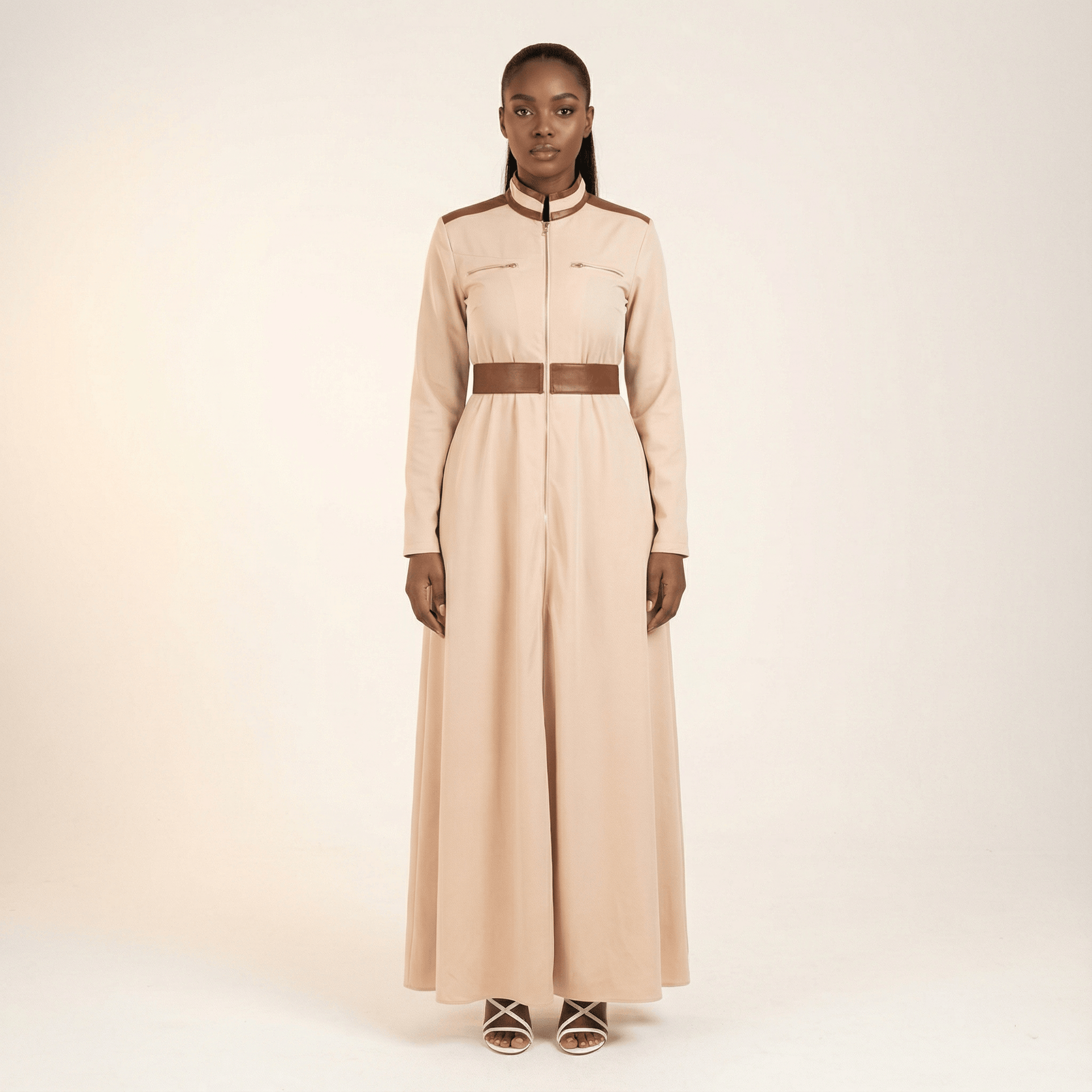 Cream Nadia Leather Detail Maxi Dress | Dress | Kabayare M Cream Nadia Leather Detail Maxi Dress | Dress | Kabayare M