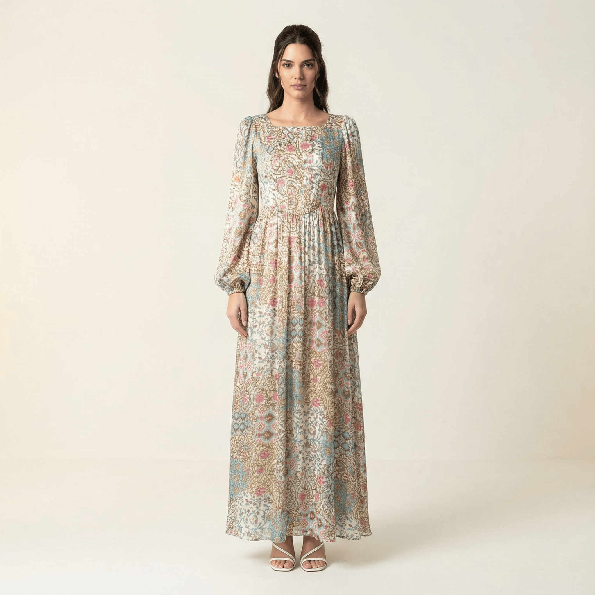 Cream Pretty Fatima floral print corset maxi dress Kabayare