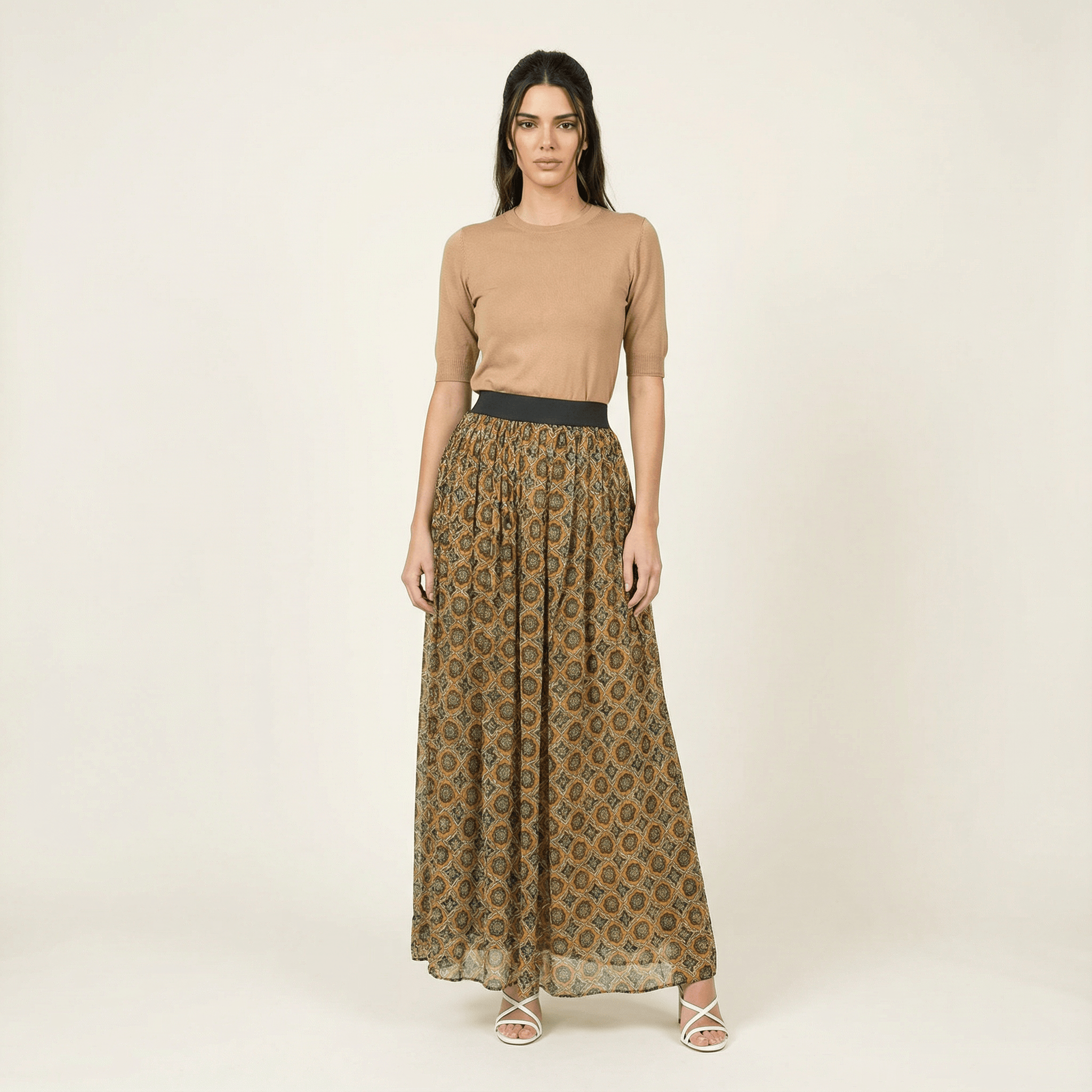 Dark mustard Moroccan print maxi skirt Kabayare