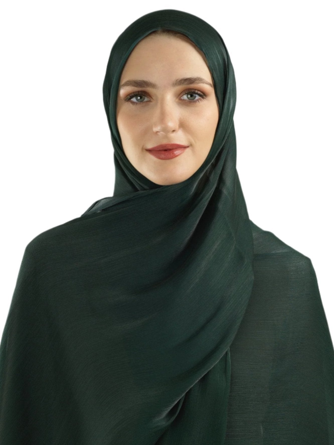 Deep Emerald Shimmering Silk Chiffon hijab • Kabayare